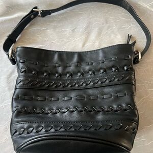 Dolce Vita Black Woven-Trim Leather Adjustable Shoulder Bag